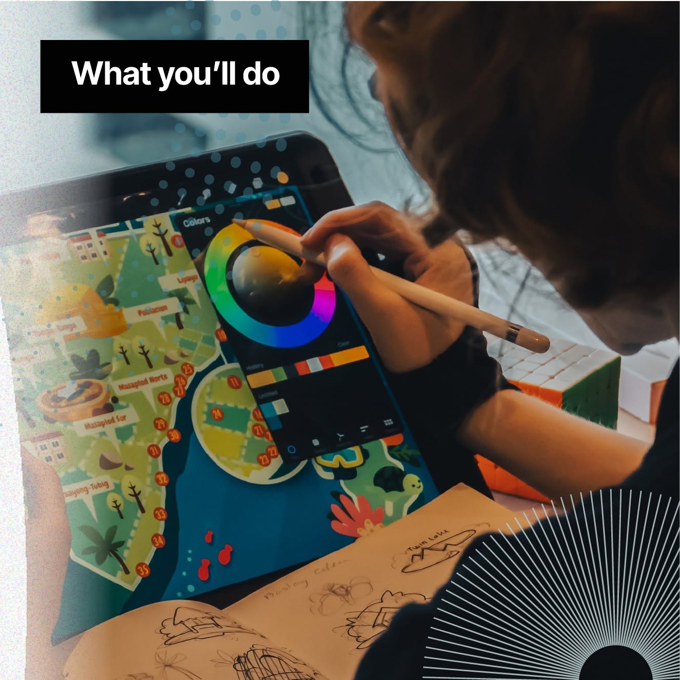 Artist drawing by hand